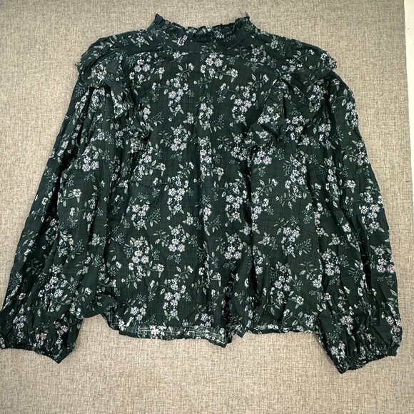 a.n.a a new approach Floral Top 3X Green Ruffled Long Puffy Sleeve Mock Neck - Picture 11 of 15